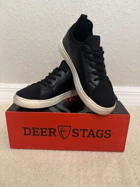 Deer Stags Dawson Jr Black Knit Leather Low-Top Sneakers White Sole Boys Size 2M